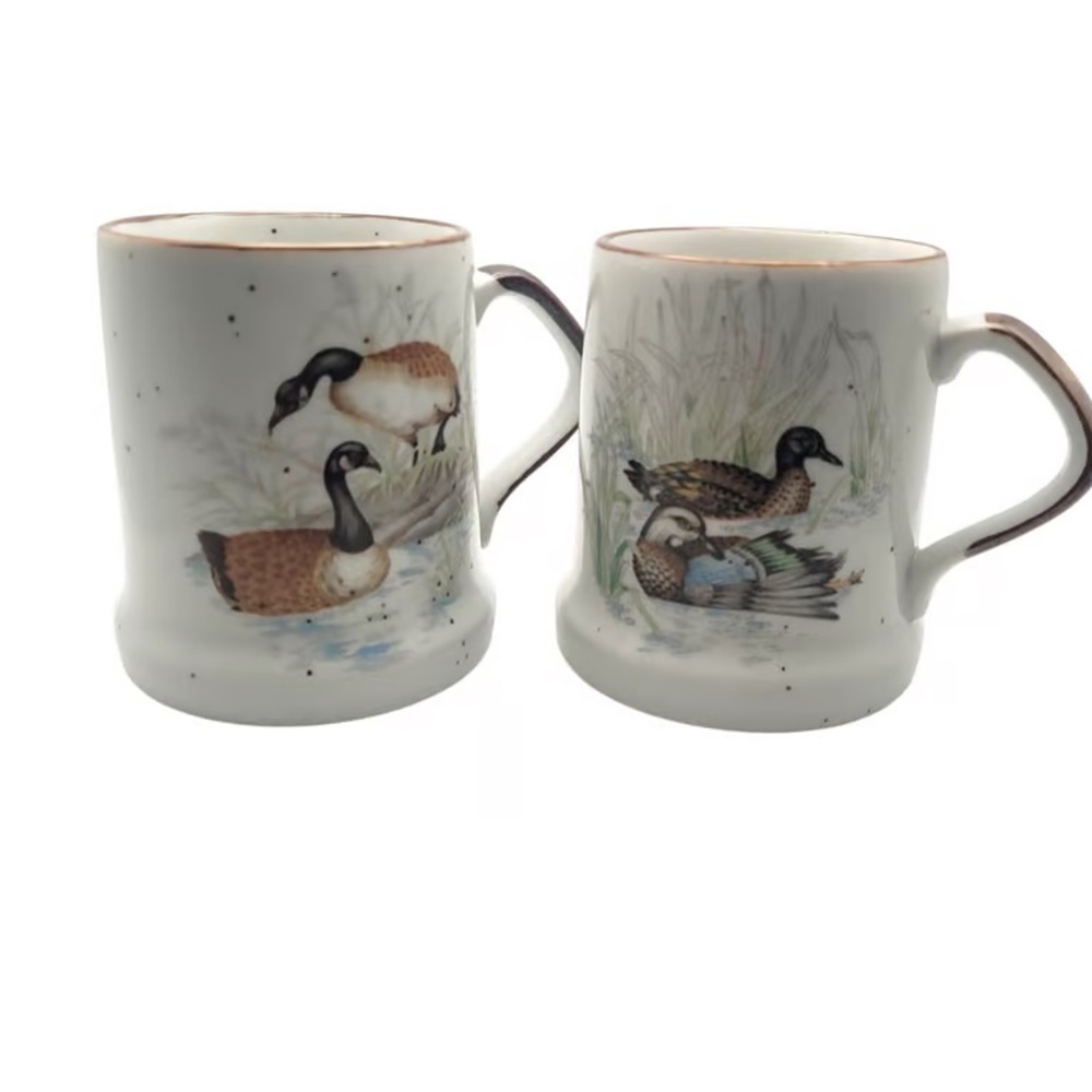 Vintage Duck Coffee Mug Pair Made in Japan Ceramic Mallard Waterfowl Cabin Decor